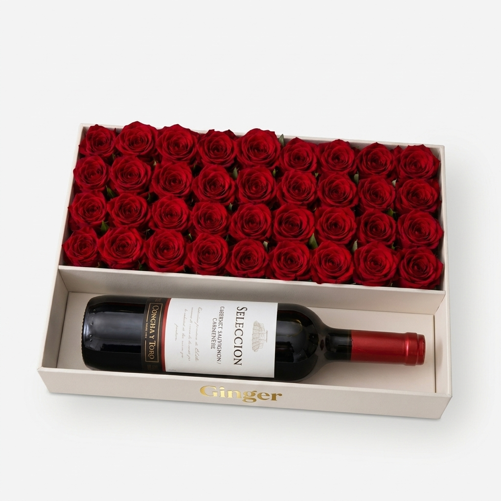 Estuche Flores y Vino